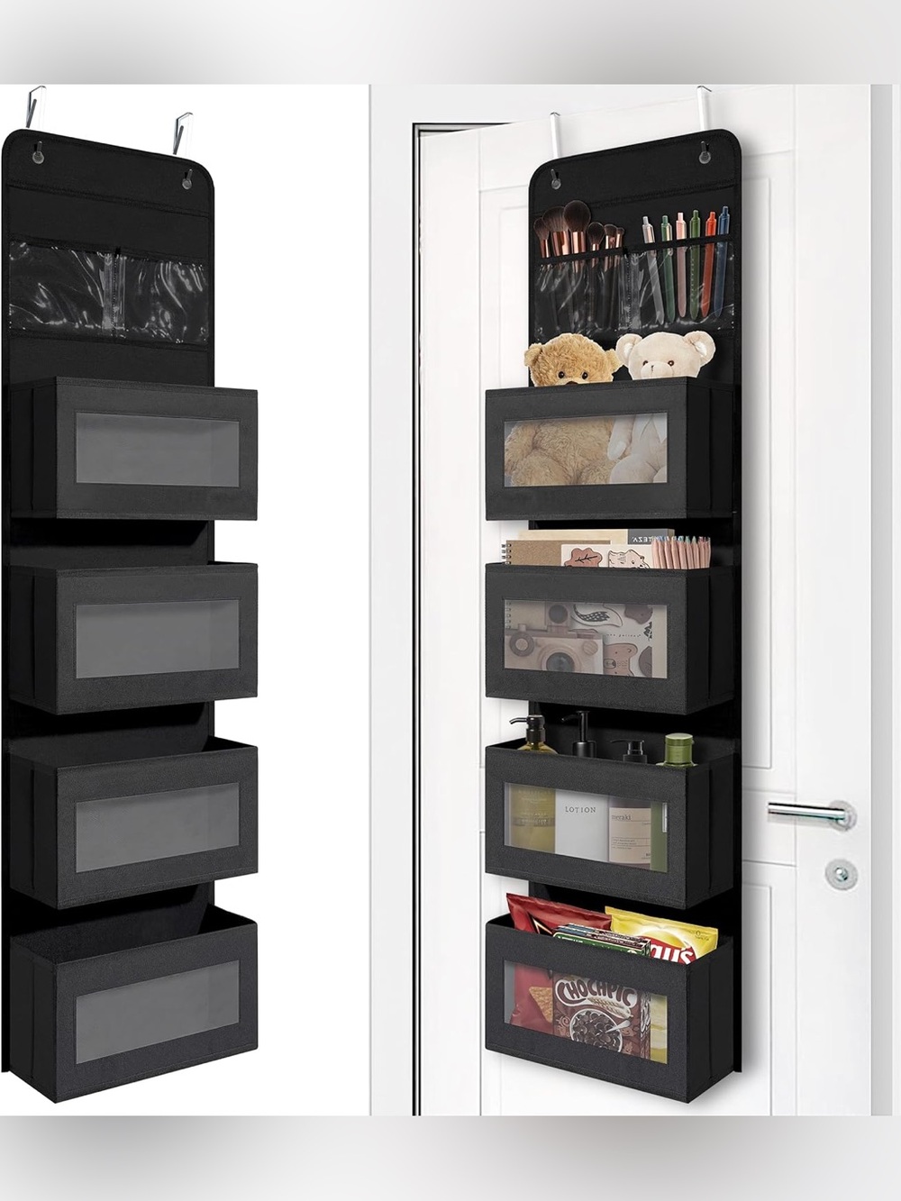 Over-the-Door Black Hanging Storage Organizer with Clear Window Pockets 1 pack